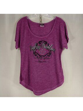 Harley Davidson Womens M Purple Rhinestone Burnout T-Shirt South East Bedford OH